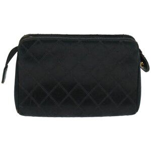 CHANEL Bicolole Pouch Leather Black CC Auth